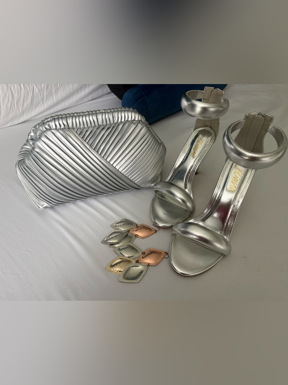 Liliana Silver Metallic Ankle-Strap Heels - shoe with purse bundle